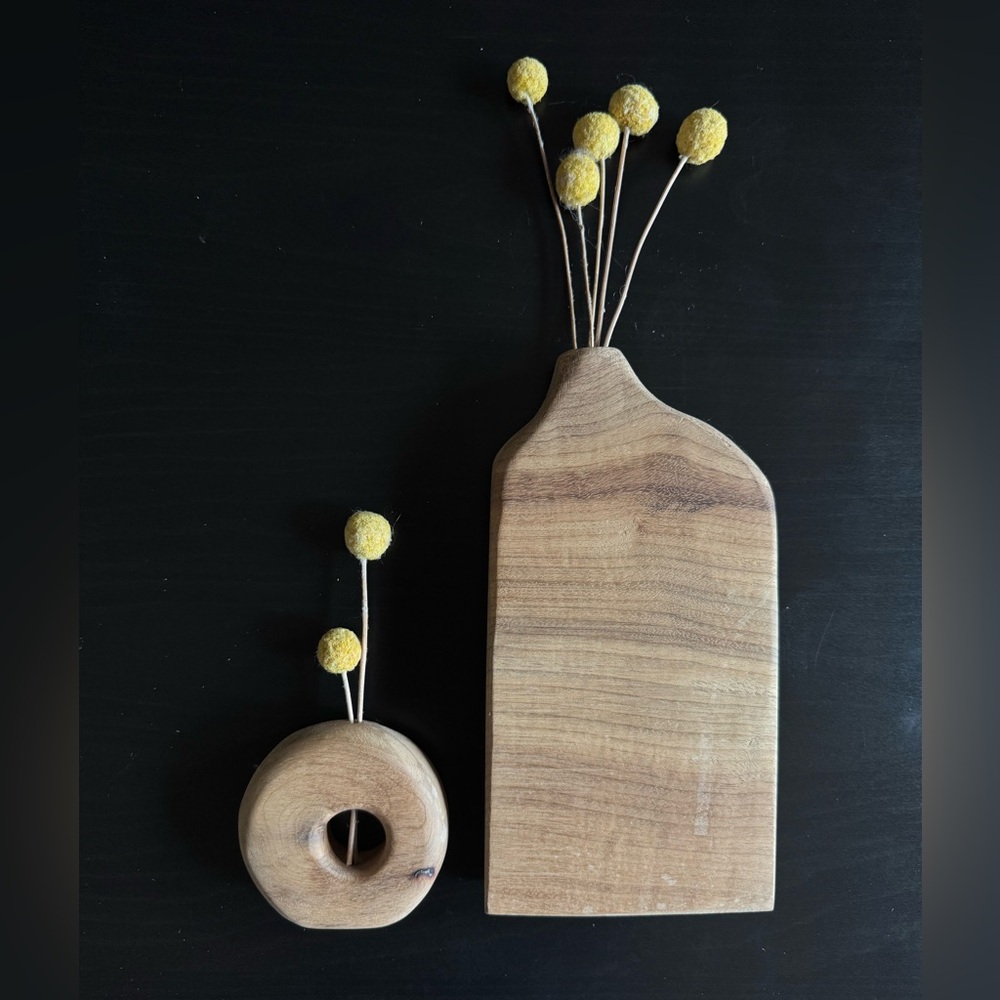 Handmade Wooden Vase and Holder Set